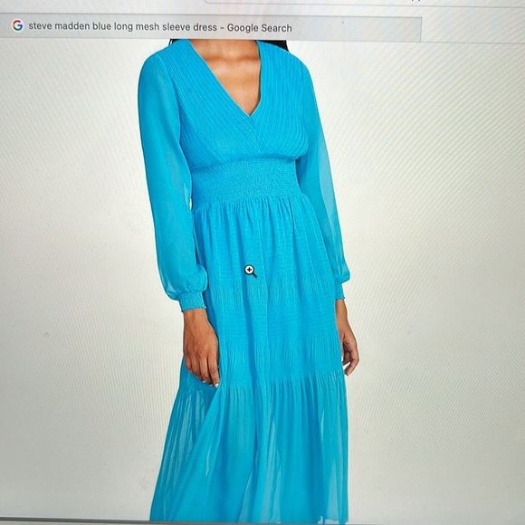 Steve Madden Dresses & Skirts - Steve Madden Nylah Dress with Long Mesh Sleeves in Aruba Blue Size Large